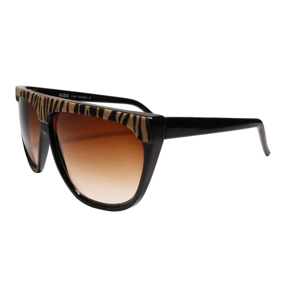 Square Sunglasses Flat Top w/ Animal Print Fabric Accent Black Fashion Shades